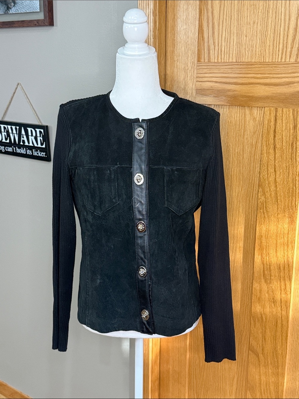 Escapade Suede and Leather Button Front Jacket